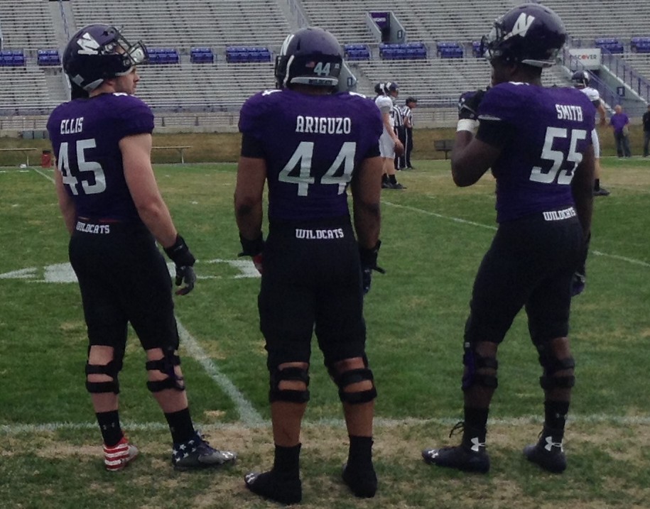 Collin Ellis (left), Chi Chi Ariguzo (center) and Drew Smith (right) enter 2014 as the favorites to start at linebacker, a position of continuity and strength for Northwestern in recent seasons. Josh Rosenblat | INSIDE NORTHWESTERN