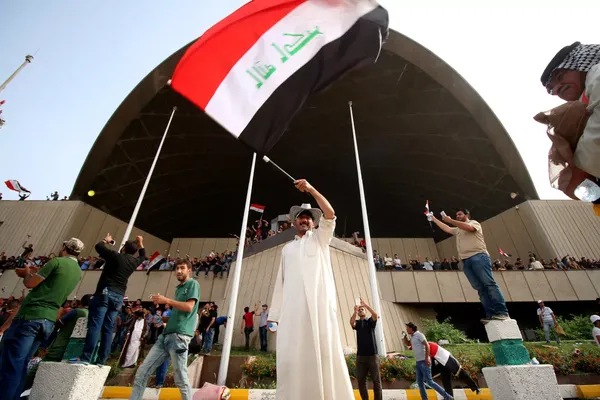 Protesters outside of Iraq's Parliament building.