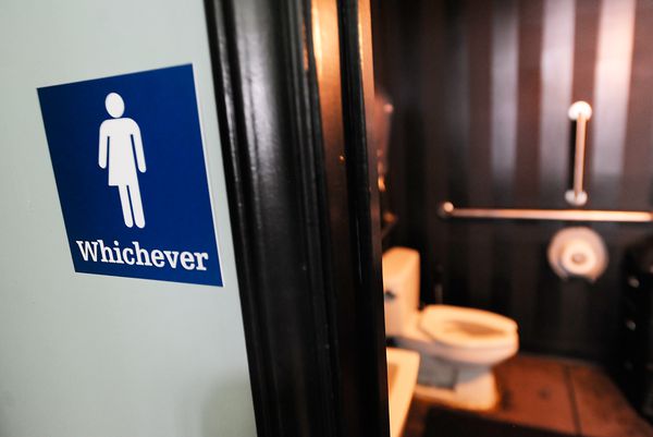 A unisex bathroom at Oval Park Grill in Durham, North Carolina.