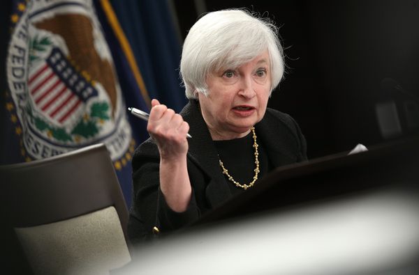 Janet Yellen at a news conference after the announcement on Thursday