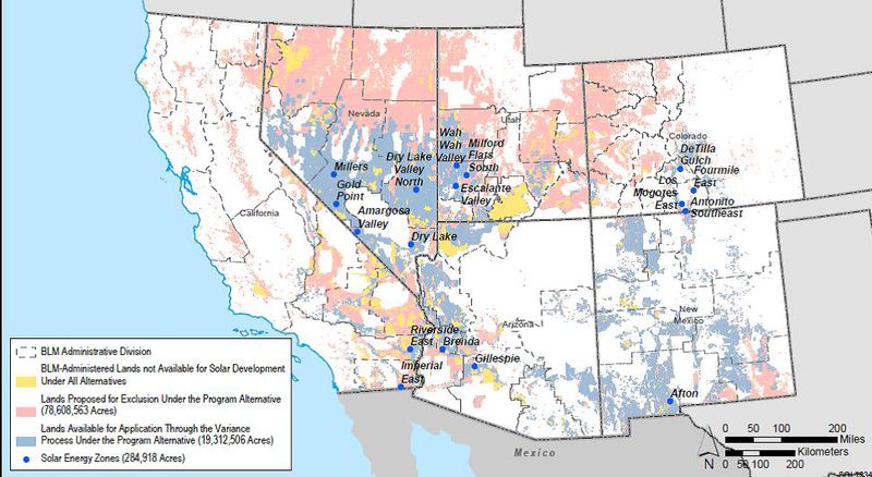 BLM Solar Energy Zones in the west, slated for solar power development.