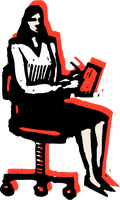 Illustration of a woman taking notes while sitting in a chair.
