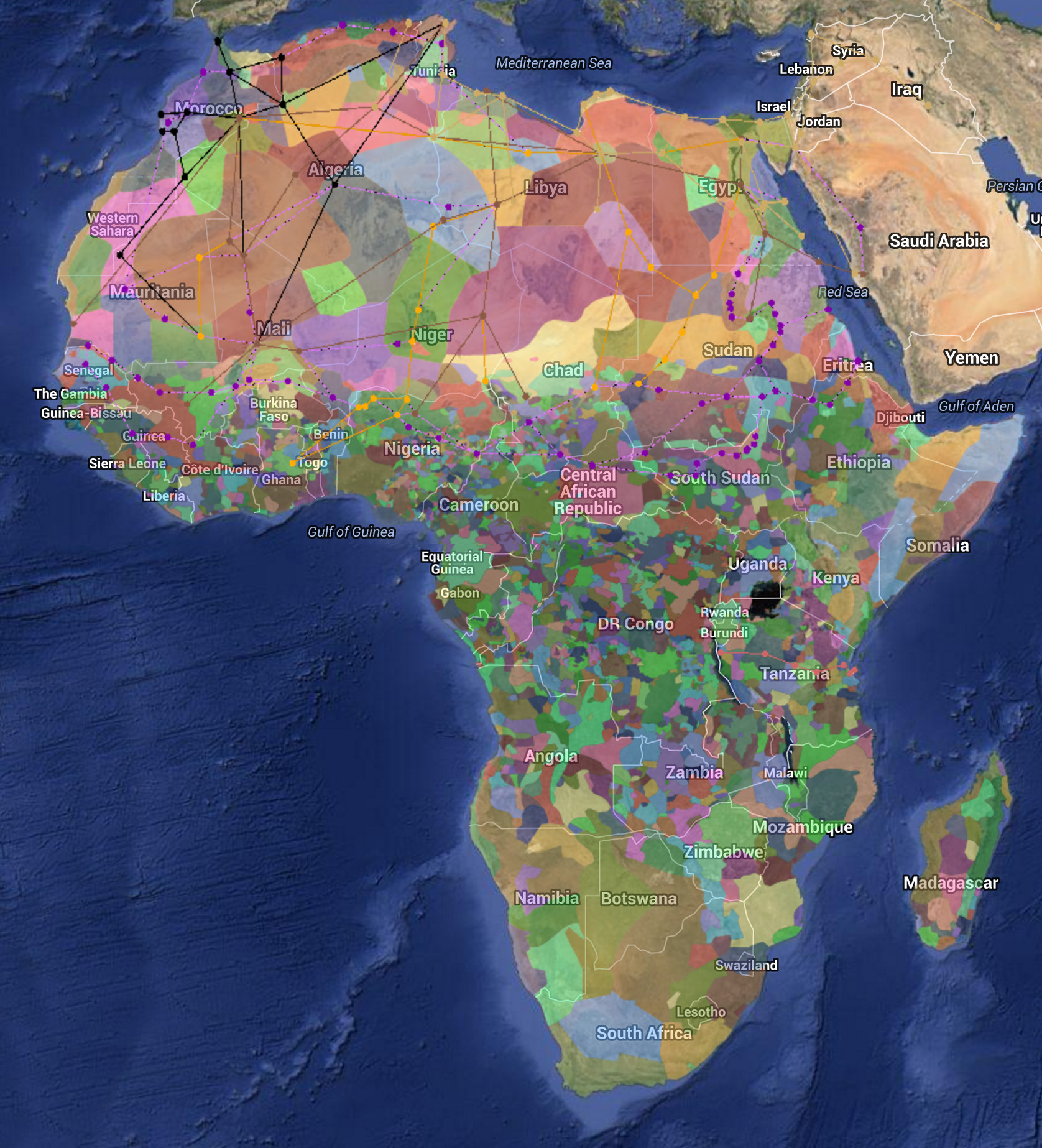 If you haven't already seen this Harvard University map of ethnicity in Africa, based on data from a 2001 book edited by anthropologist Marc Leo Felix